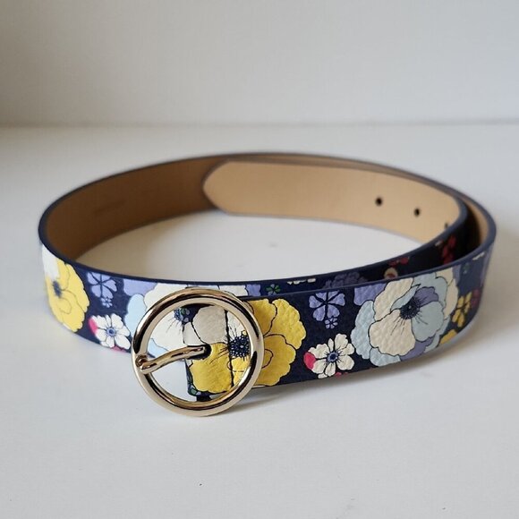 TALBOTS | Floral Print Belt navy Purple Leather Sz XS - Picture 1 of 5